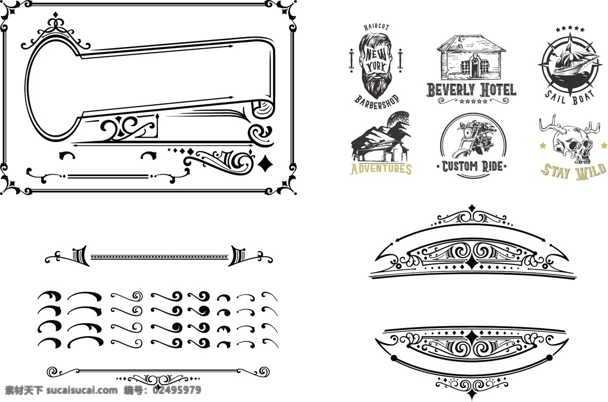 黑白 古典 边框 花纹 分割线 矢量 线条 手绘 华丽 复古 欧美 文艺 花框 窗角 窗格 镜框 花角 顶角 窗门 边缘 装饰 直线 拼贴 贴纸 欧式 欧洲 鹿角 头盖骨 头骨 骷髅头 纹章 中世纪 屋子 草房子 小房子 农房 草屋 底纹边框 边框相框