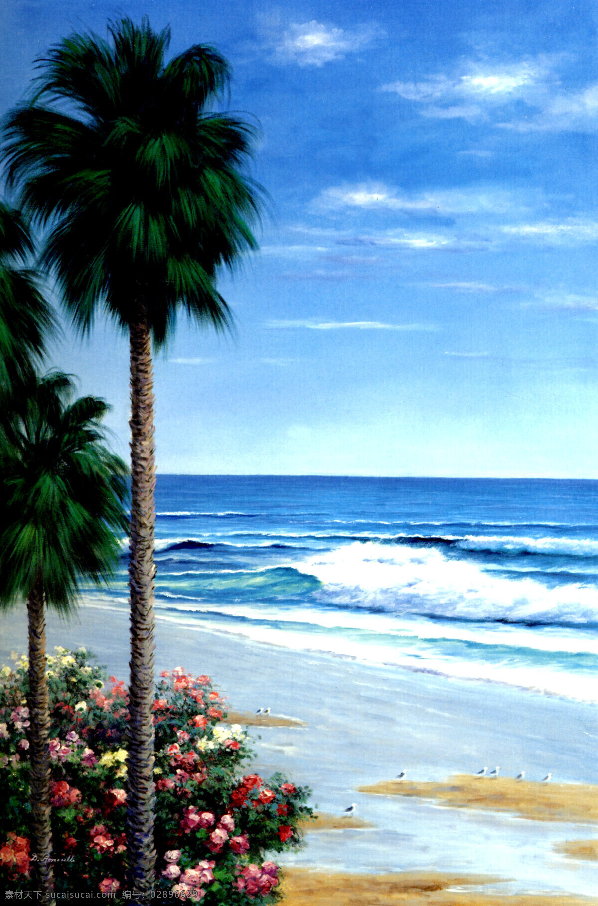 海南风光 风景油画 外国油画 写真油画 大海风景 山水油画 海洋 椰子树 海浪 油画风景 绘画书法 文化艺术