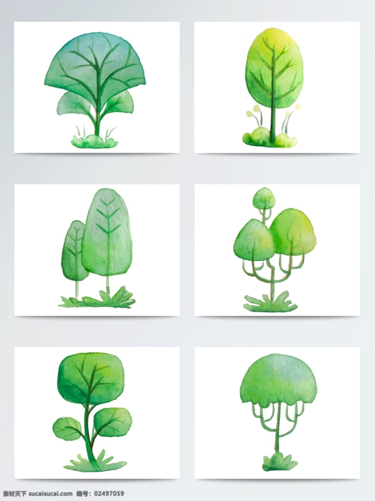 抽象 水彩 绿树 植物 手绘植物 矢量素材 ai素材 惊蛰 节气 手绘树木 矢量树木 水彩树木 水彩植物 抽象树木