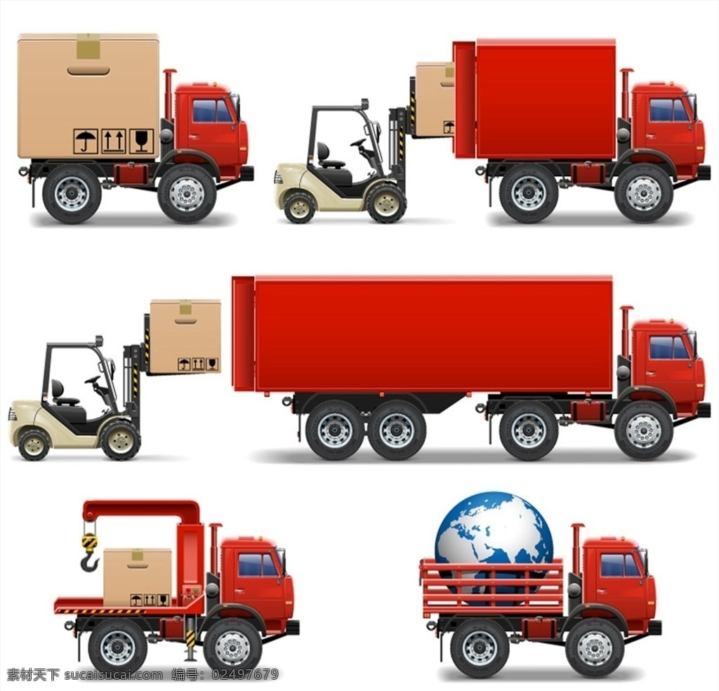 红色 叉车 卡车 货物 地球 纸箱 运输 矢量 高清图片
