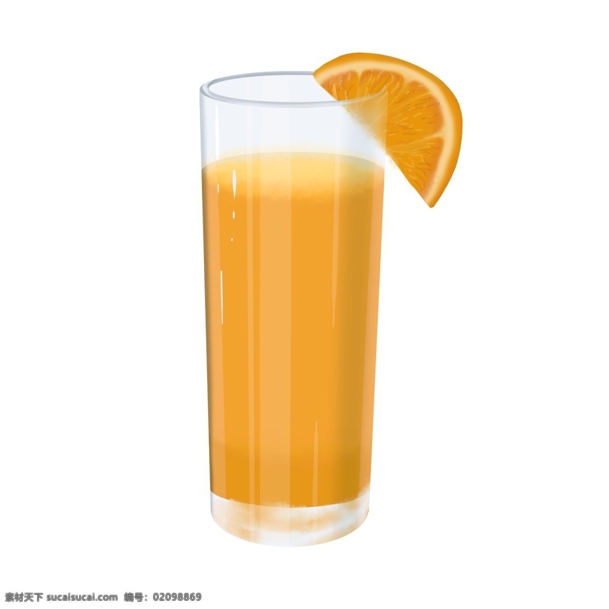 一杯 带 片 橙子 果汁 橙汁 杯子 水果 一片果肉 一片橙子 饮料 插画 免抠 手绘
