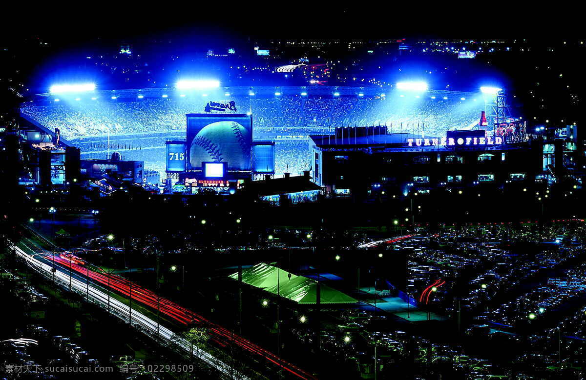 棒球赛 棒球场 灯光 马路 夜景 体育运动 文化艺术