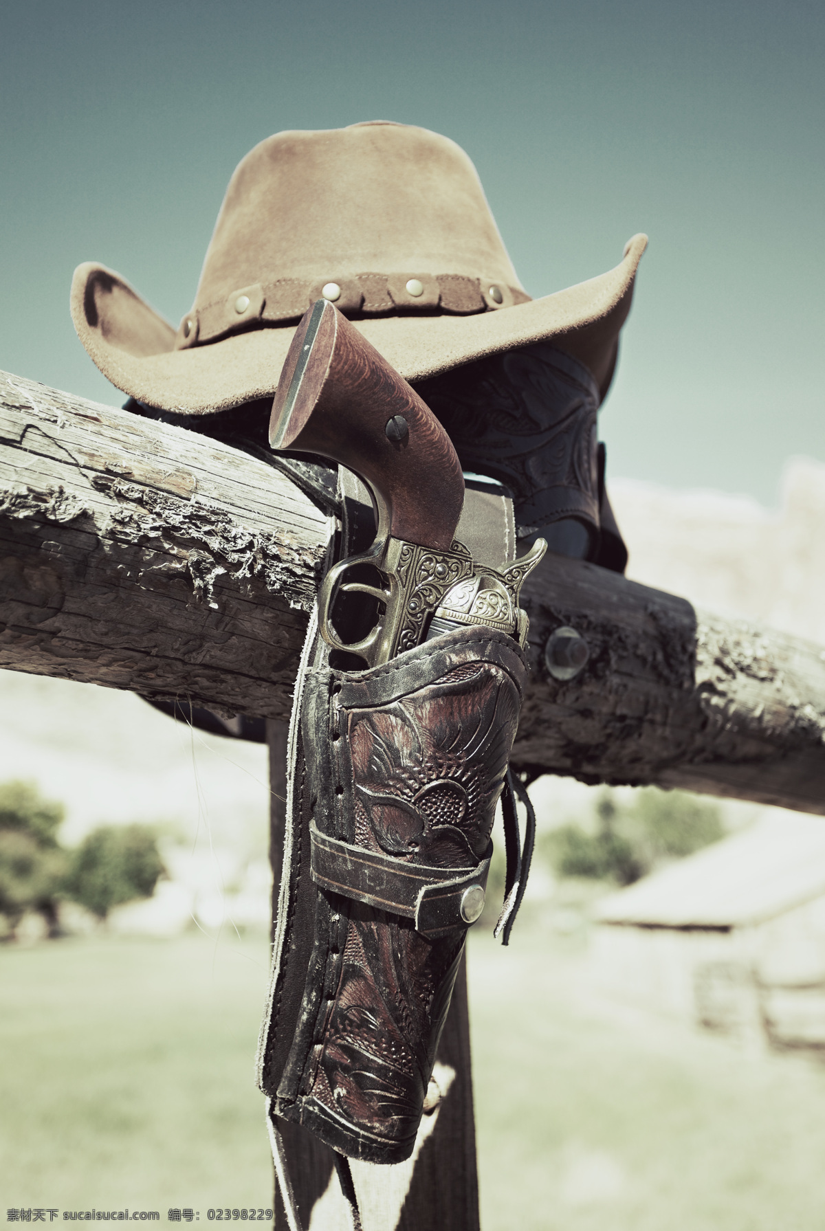 木杆 上 帽子 手枪 牛仔帽子 转轮手枪 花纹 牛仔 西部牛仔 美国西部牛仔 其他类别 生活百科 灰色