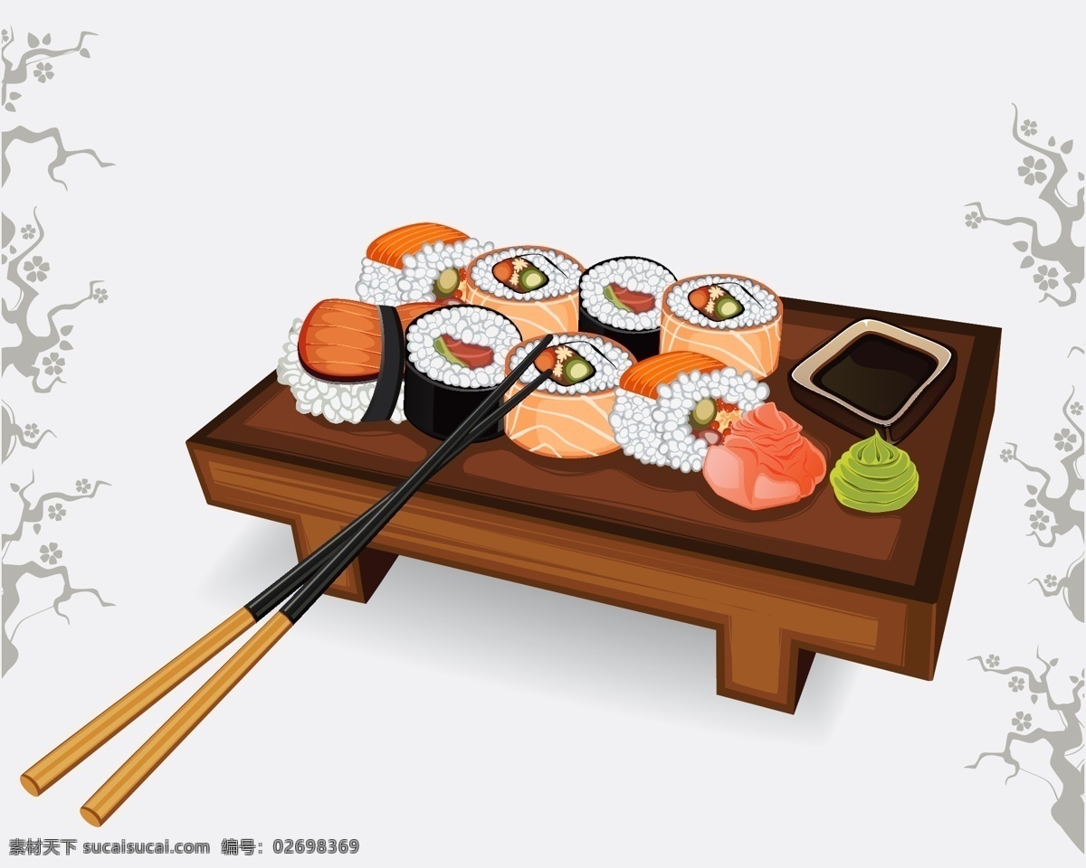 日本料理 日餐 寿司 海鲜 生鱼片 筷子 金枪鱼 三文鱼 寿丝卷 美食 矢量餐饮美食 餐饮美食 生活百科 矢量 餐饮美食素材