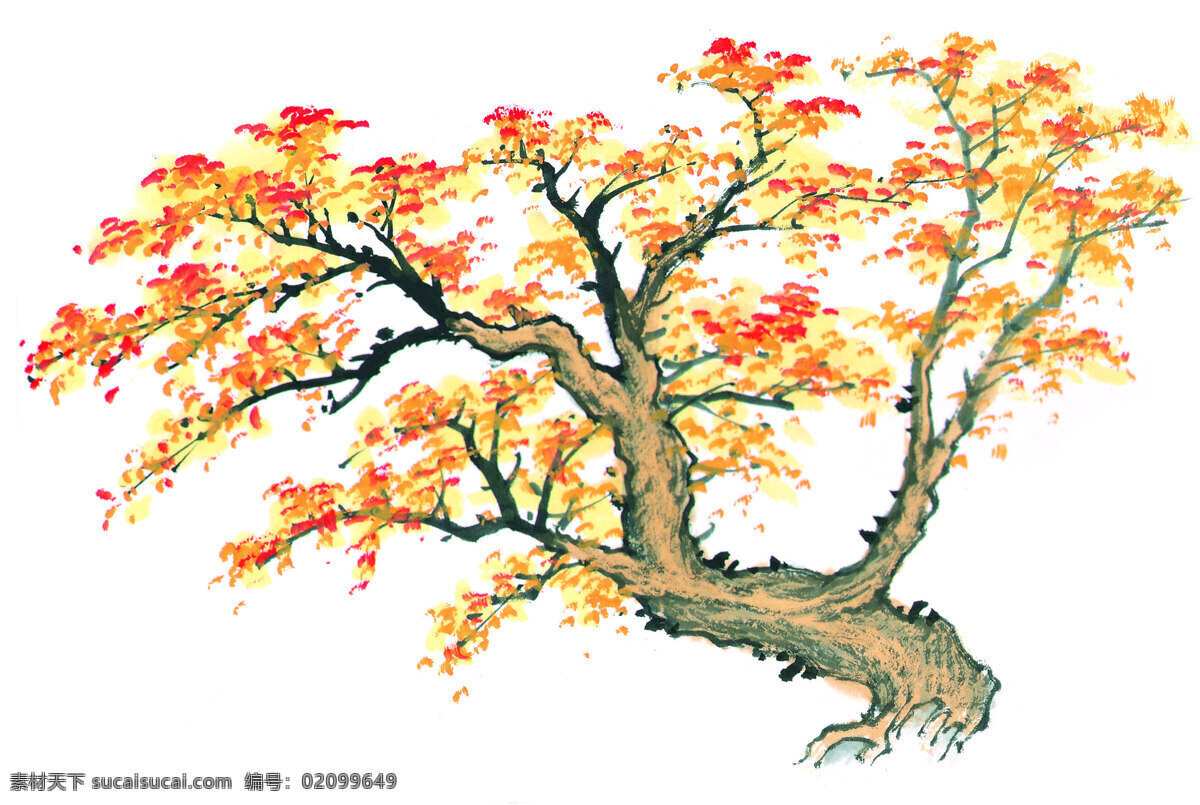 秋天 树 大树 秋天的树 水墨 中国画 文化艺术
