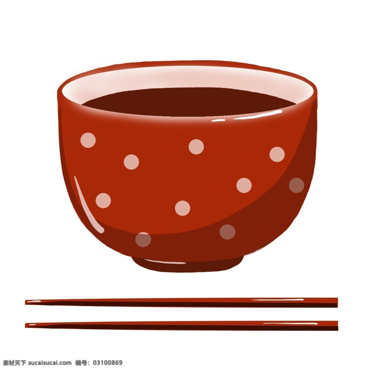 红色 可爱 波 点 餐具 手绘 元素 生活用品 碗 筷子 卡通 儿童 波点