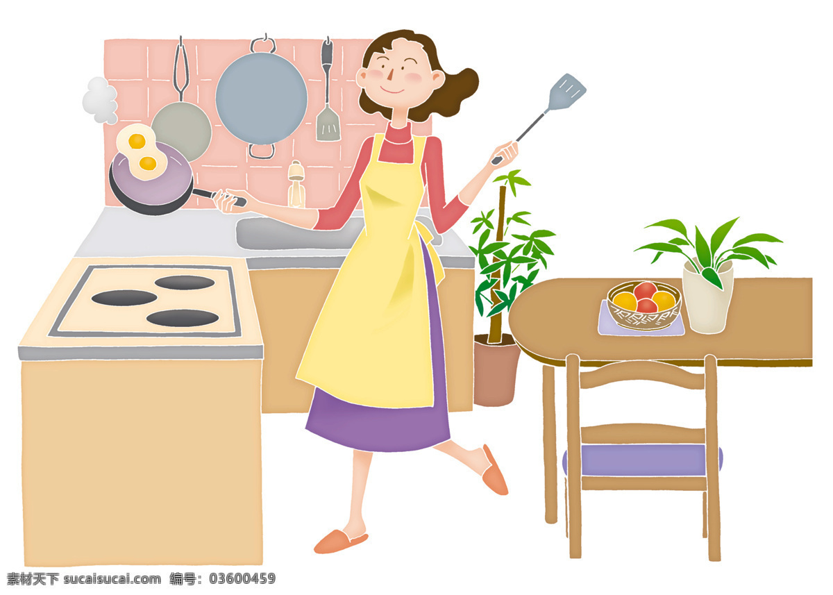 插画人物 插画 厨房 母亲 做饭 厨房插画 动漫动画 动漫人物