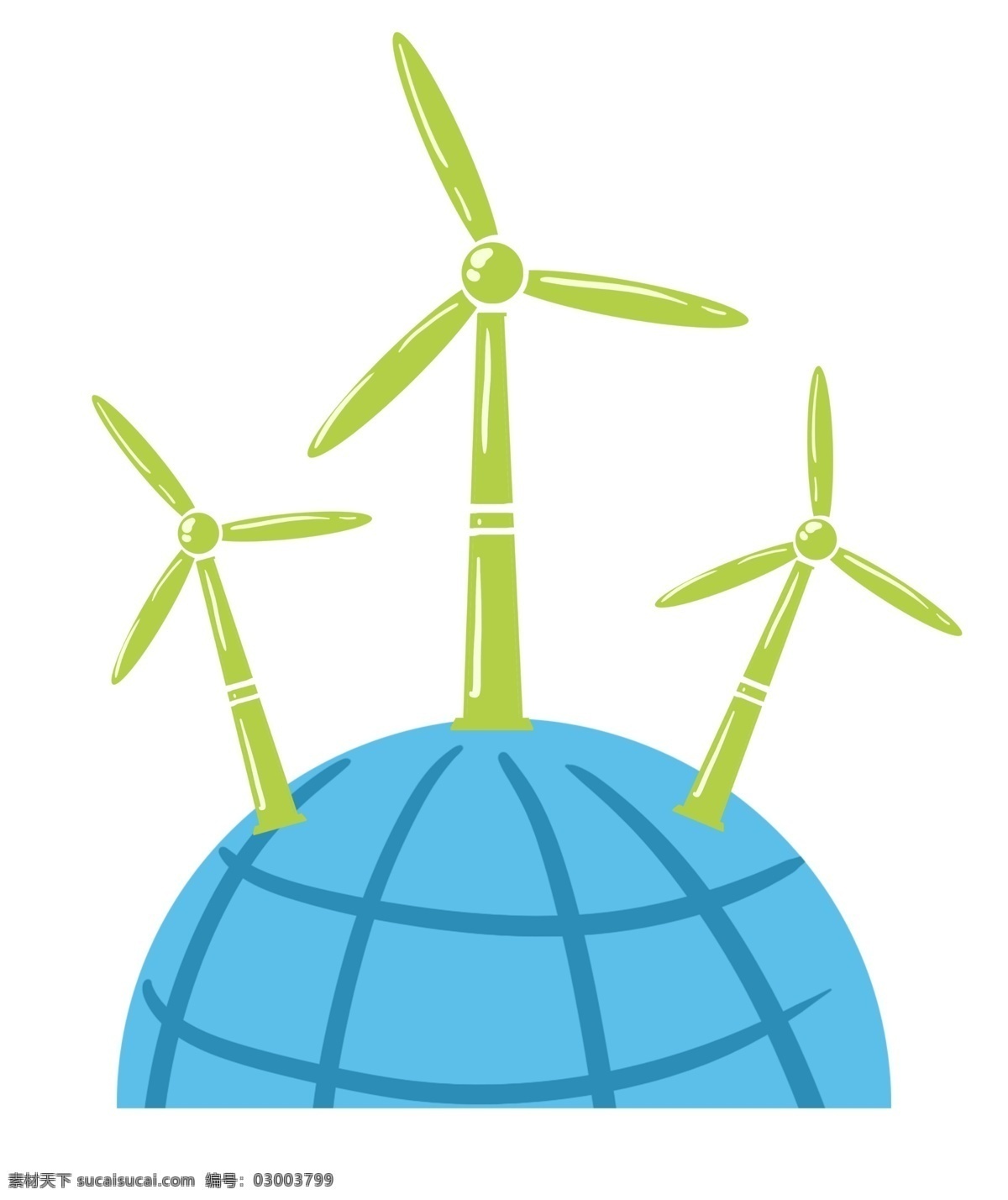 地球 上 风车 插图 立体风车 绿色风车 三个风车 蓝色地球 卡通地球 装饰地球 环保地球 保护环境