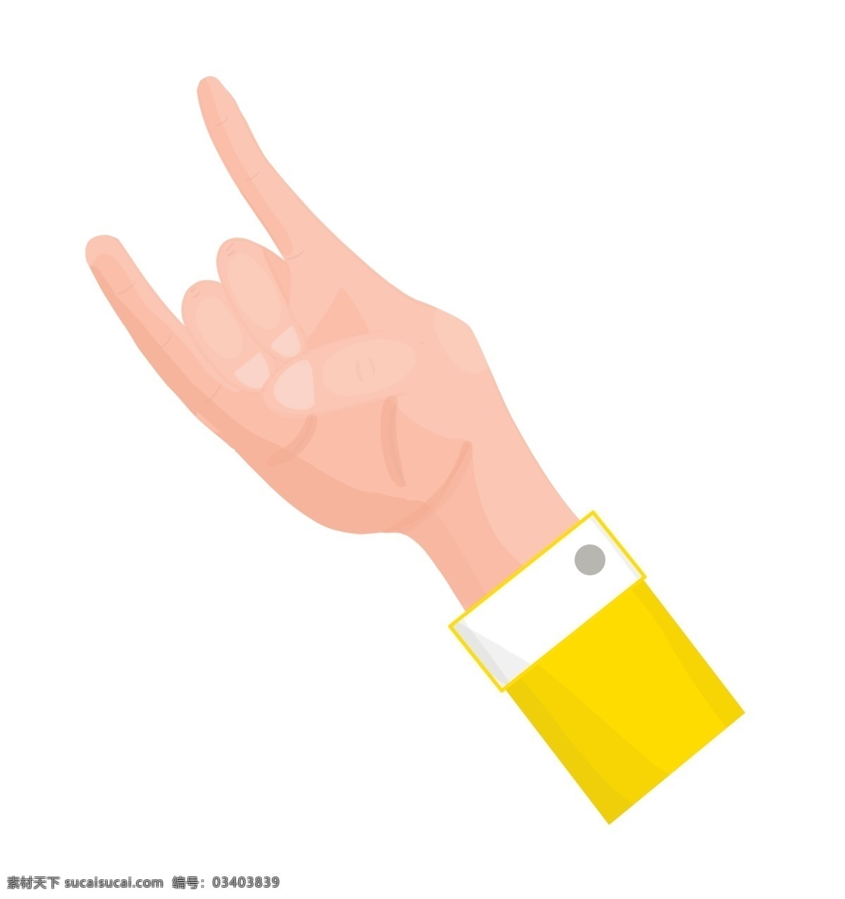 手绘 摇滚 手势 插画 手绘手势 摇滚手势 手指 手指头 手臂 两个手指竖起 黄色衣服 女士手臂 招聘手势插画