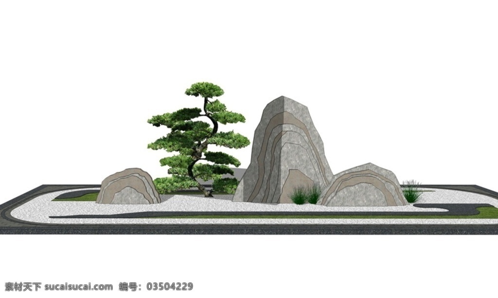 中式 片石 小景 su 模型 su模型 sketchup skp 3d设计