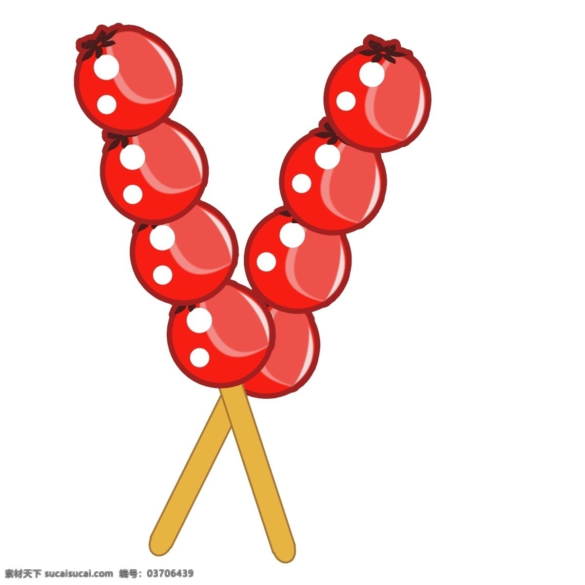 春节 发光 美味 冰糖葫芦 大红 扁平冰糖 葫芦 卡通 图案 节日