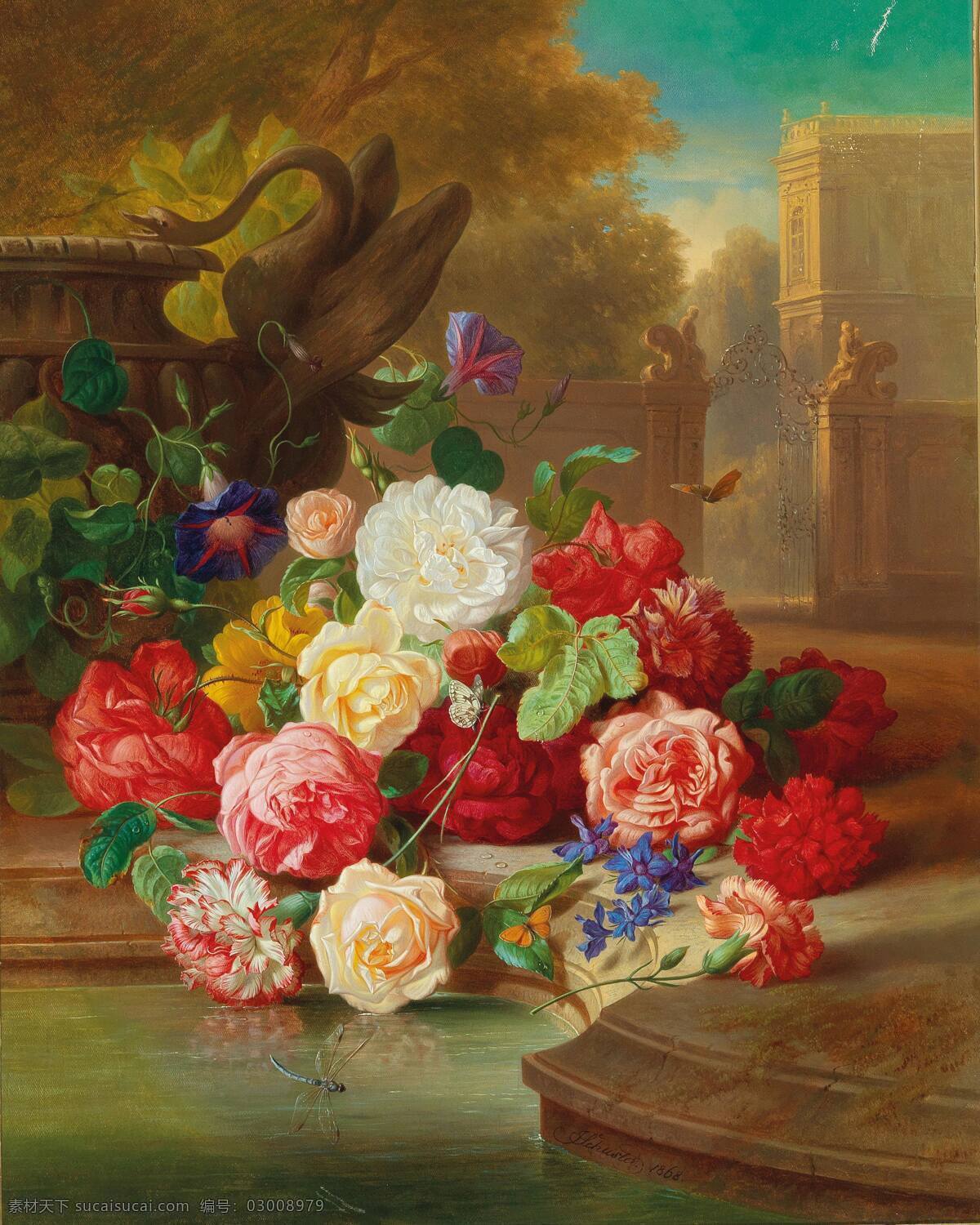 约瑟夫 舒斯特 作品 奥地利画家 施梅特林公园 采花 静物花卉 永恒之美 19世纪油画 油画 文化艺术 绘画书法