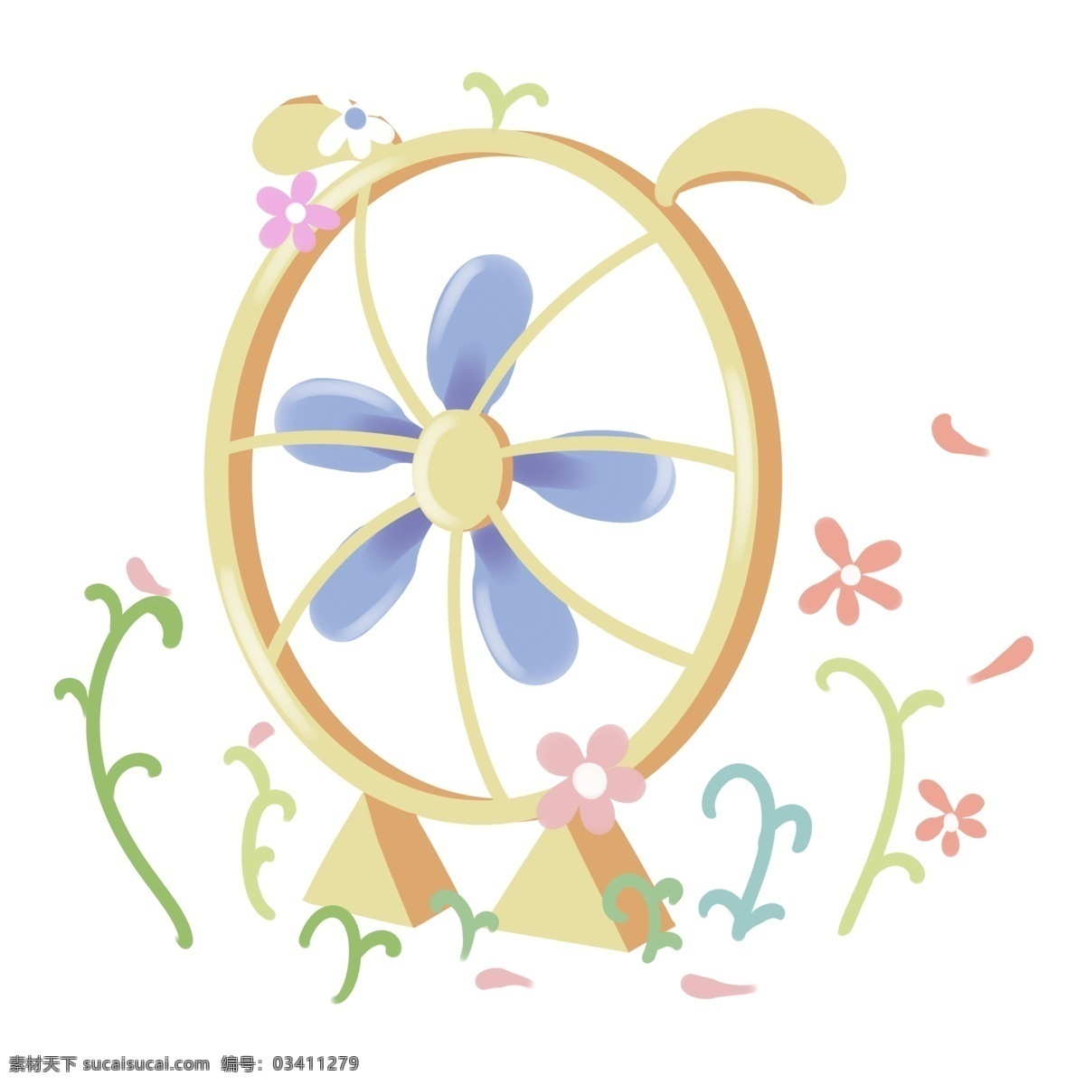 夏日 凉风 电风扇 植物 花朵 扇页