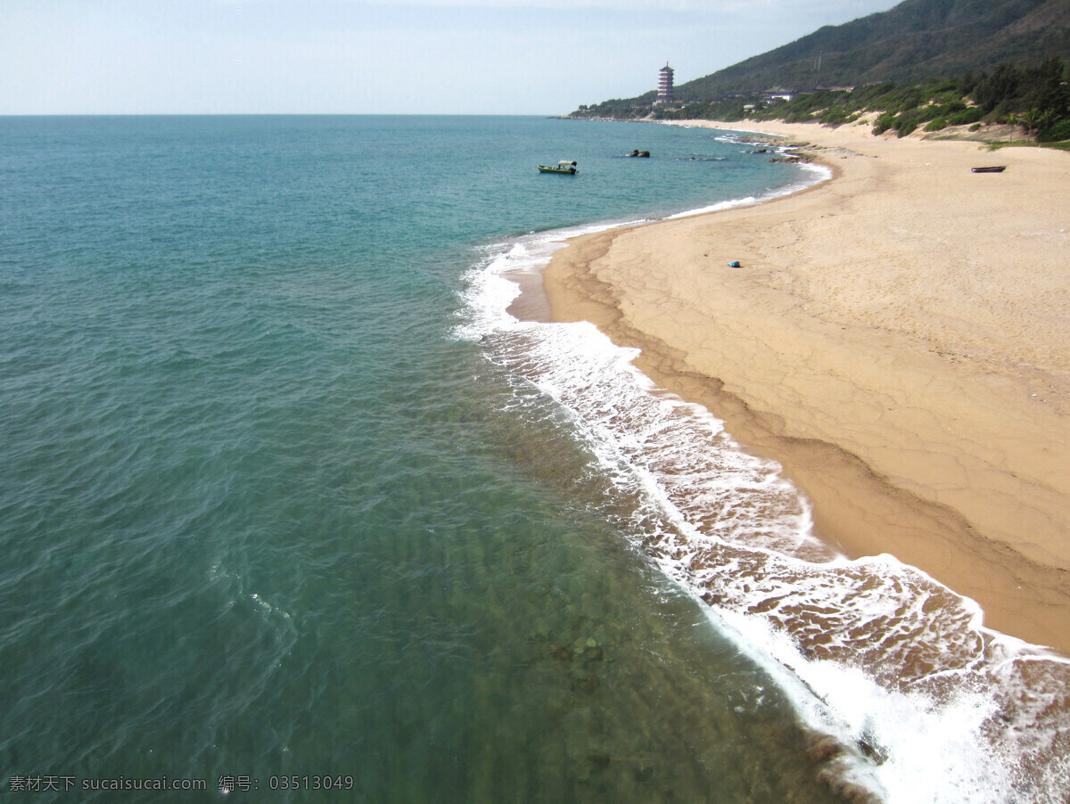 三亚 南海 碧海 海浪 海南 海滩 蓝天 沙滩 三亚南海 渔船 高塔 自然风景 自然景观 psd源文件