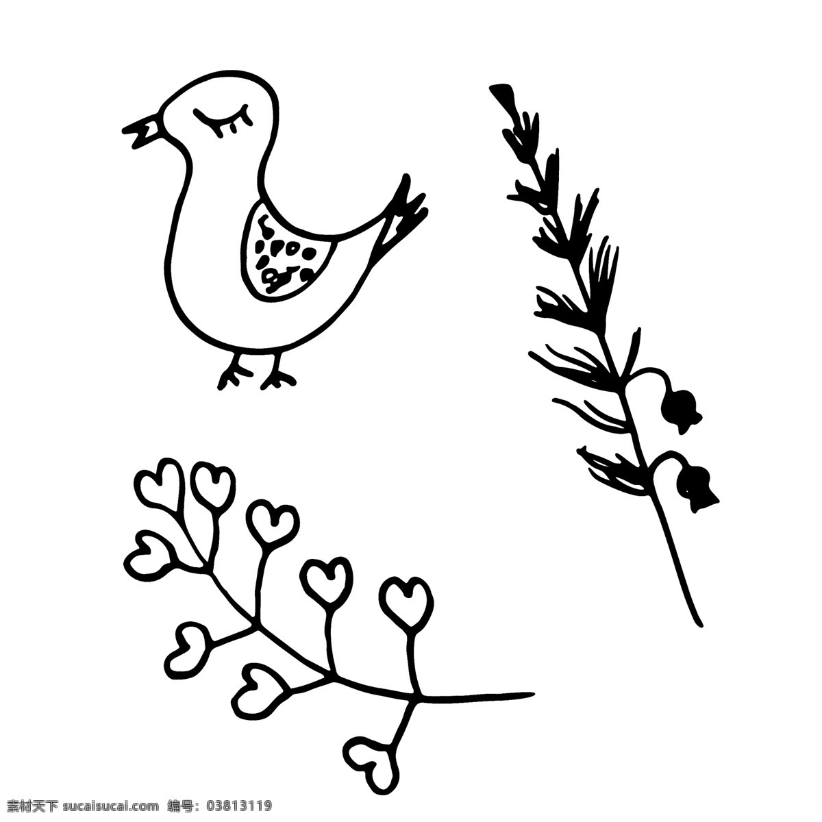 小鸟 卡通 手绘 植物 文件