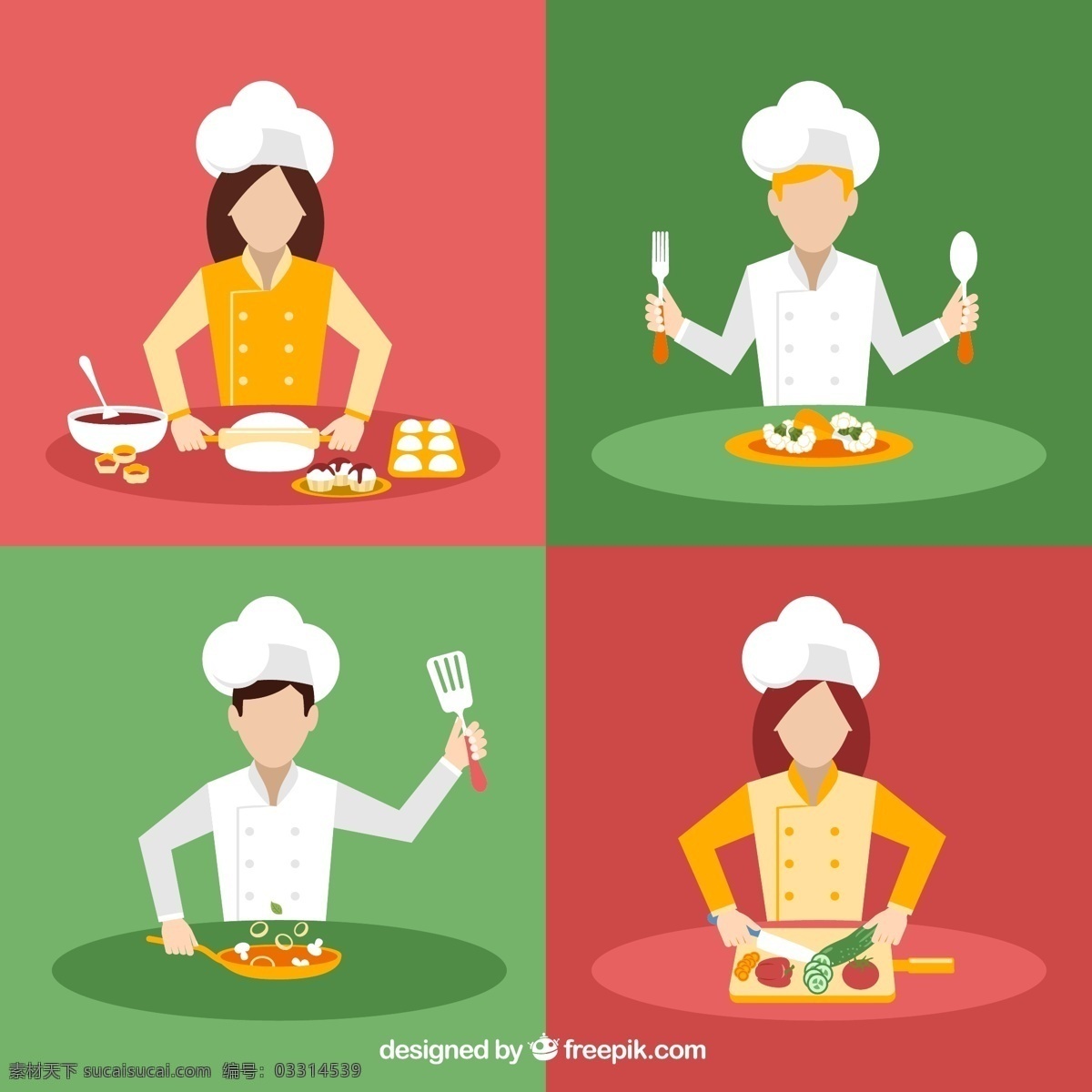 各种各样 厨师 食品 图标 餐厅 厨房 烹饪 食品图标 厨房器具 水平 餐具 绿色