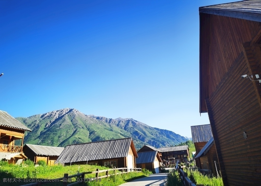民宿 蓝天 木屋 青山 民族风情 异域美景 自然景观 建筑景观
