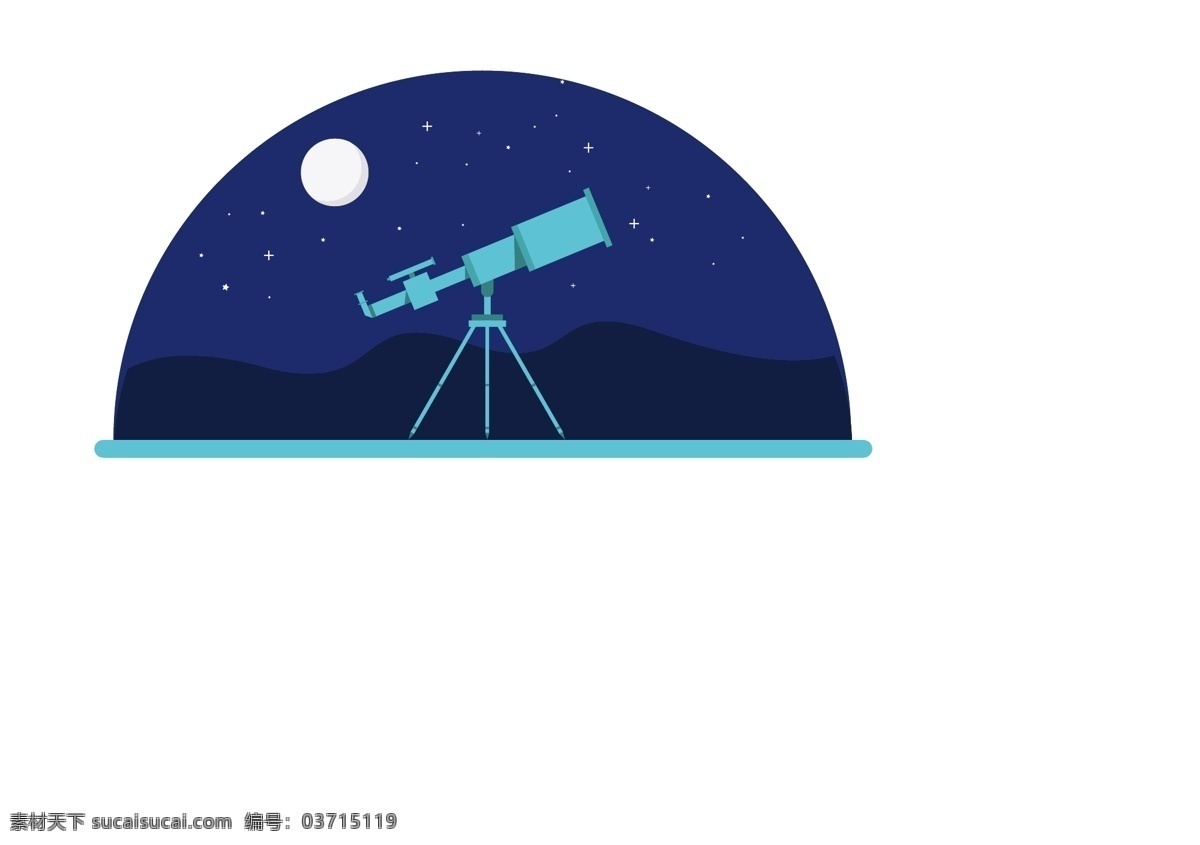 望远镜插画 插画 望远镜 星空 山脉 半圆 展板模板