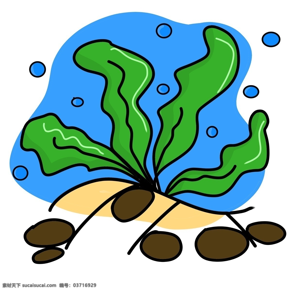 手绘 卡通 海底 植物 海草 海洋