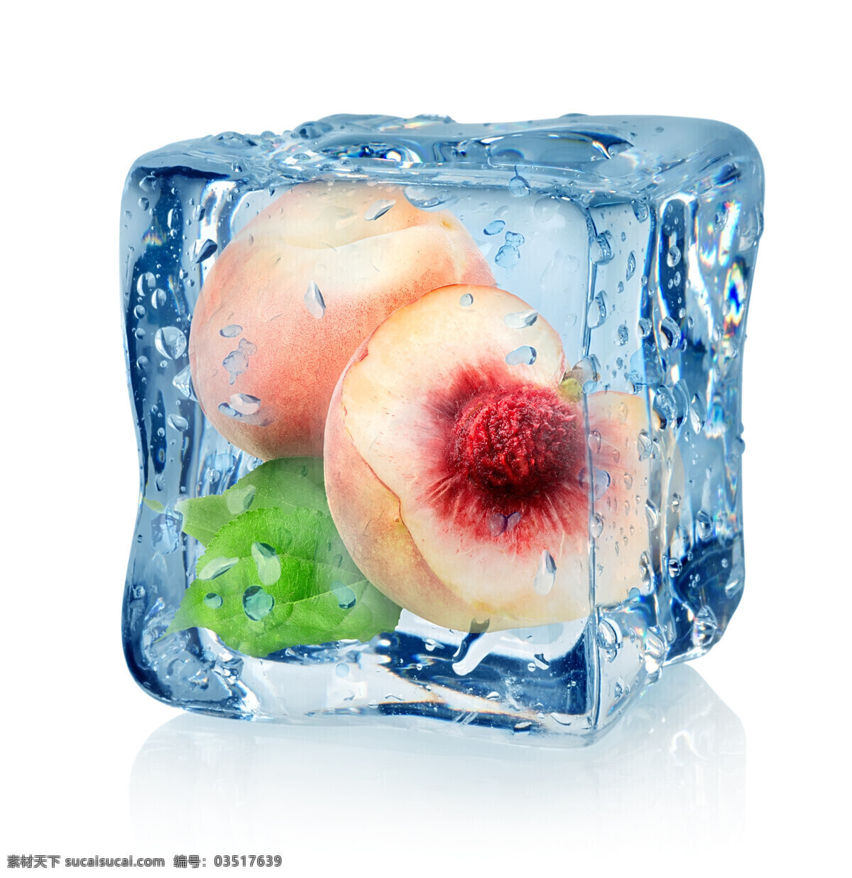 冰块 里 水蜜桃 桃子 果实 果子 水果 新鲜水果 水果背景 水果图片 餐饮美食