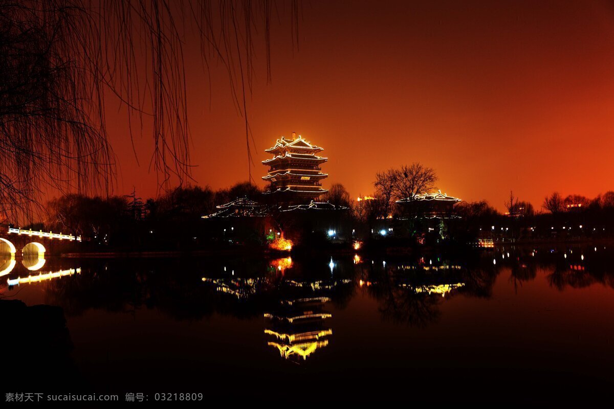 大明湖之夜 大明湖 夜景 垂柳 拱桥 济南 风景名胜 自然景观