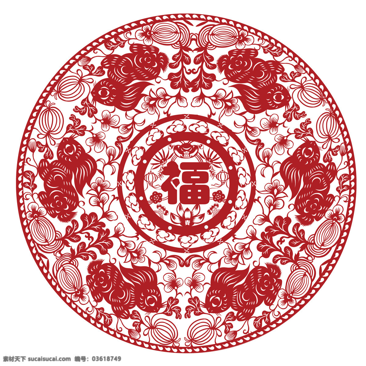 传统文化 红色 剪纸 民俗 生肖 兔年 兔子 兔 设计素材 模板下载 剪纸兔 文化艺术