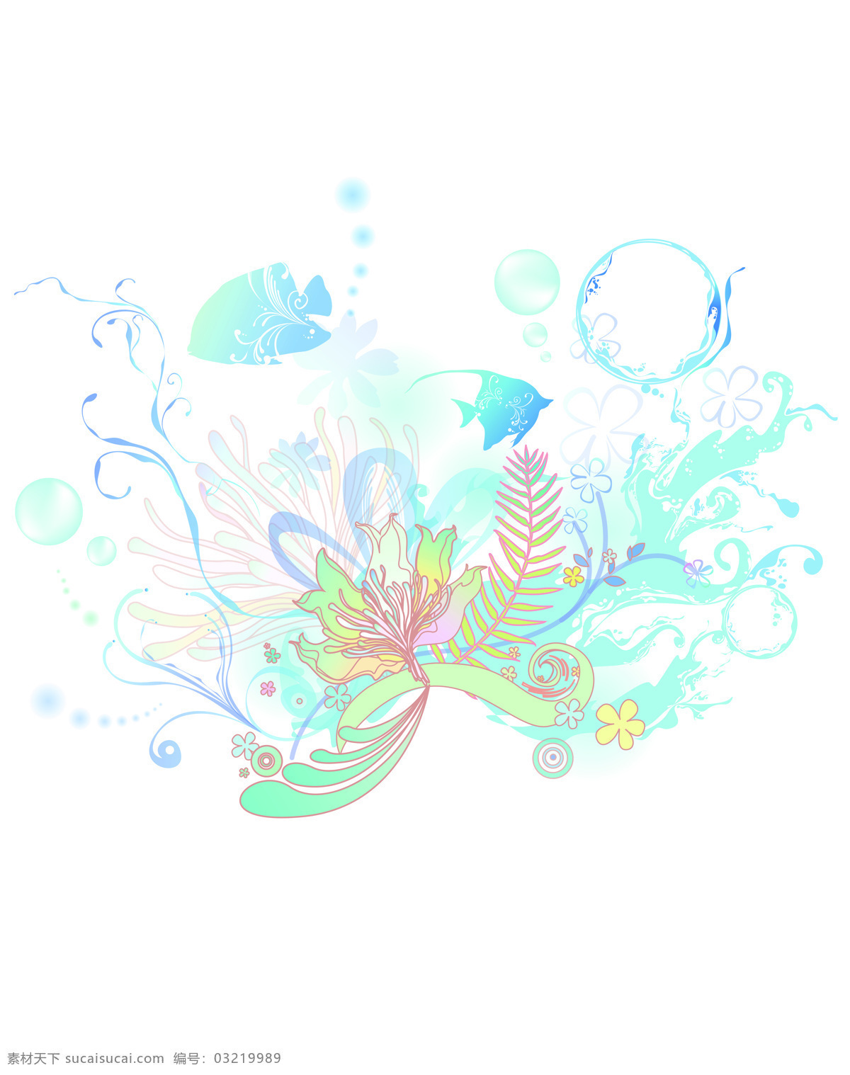 海洋 鱼 泡泡 白色 白色背景 海草 海底世界 珊瑚 k0684 海洋之花 索亚卡23 移门大全23 装饰素材