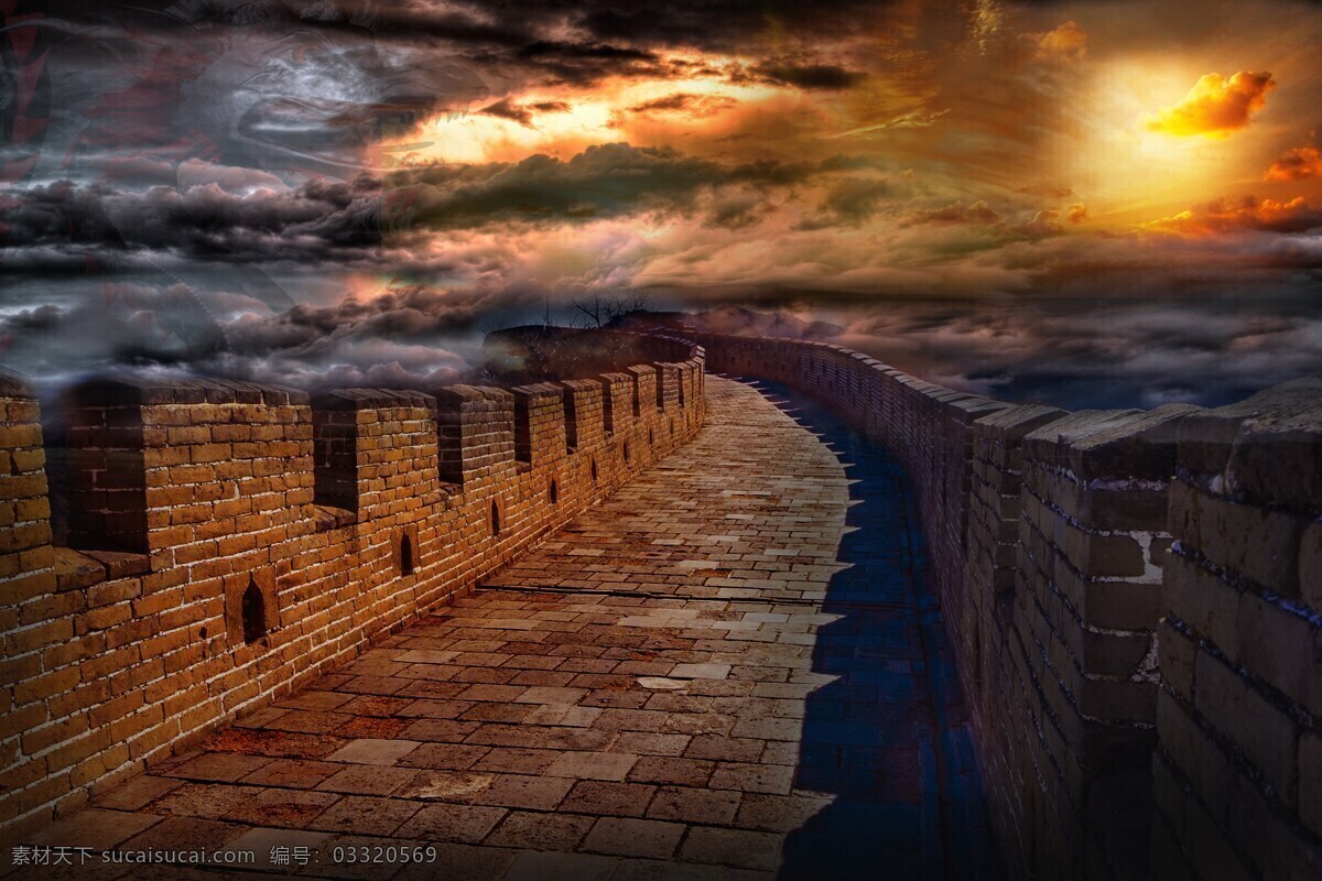 中国 龙 长城 虚幻 场景 8k 中国龙 8k图片 太阳 云彩 云 神龙 青龙 城墙 砖头 砖瓦 创意合成 3d设计 3d作品