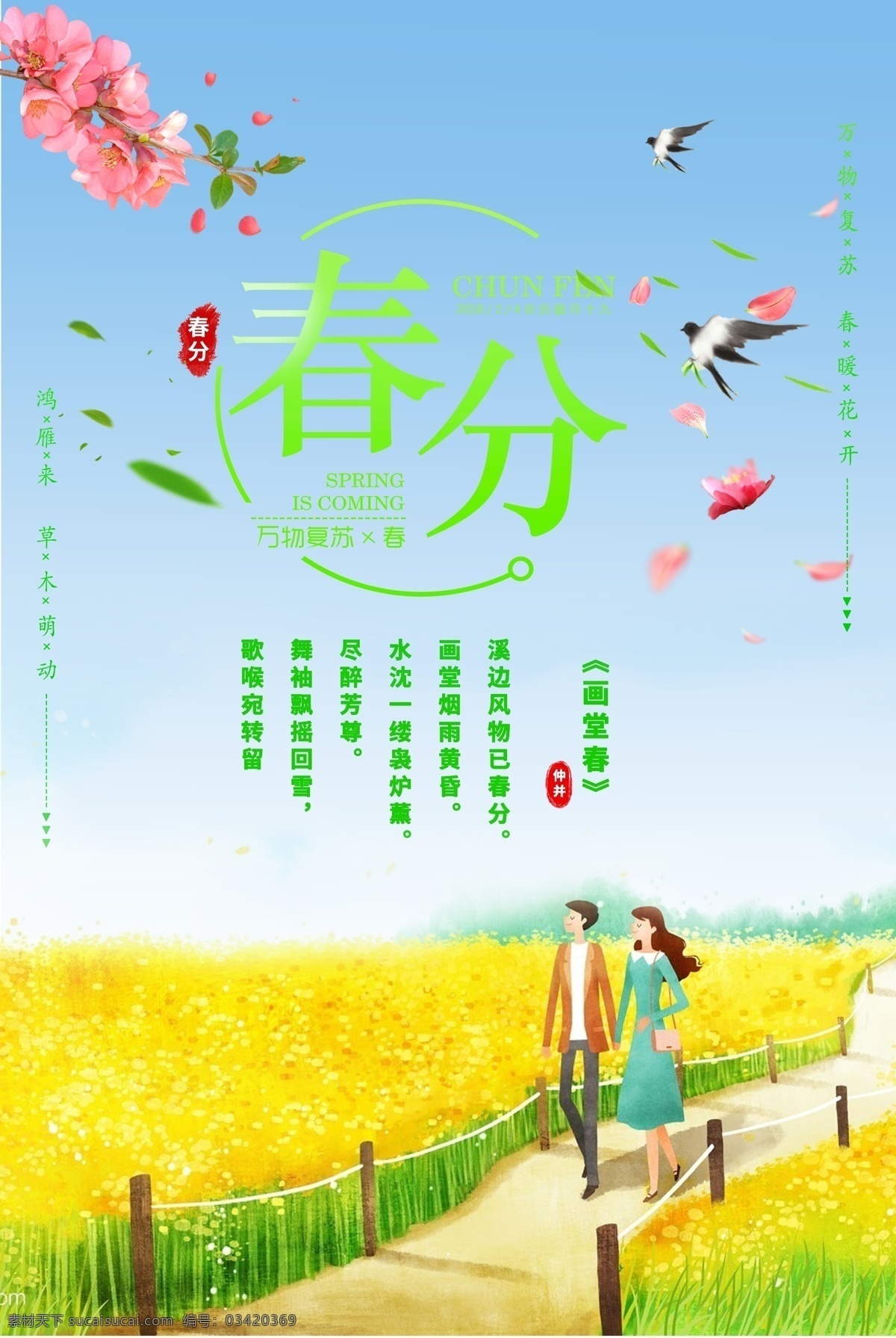 油菜花 春天 燕子 樱花 春分雨水 海报