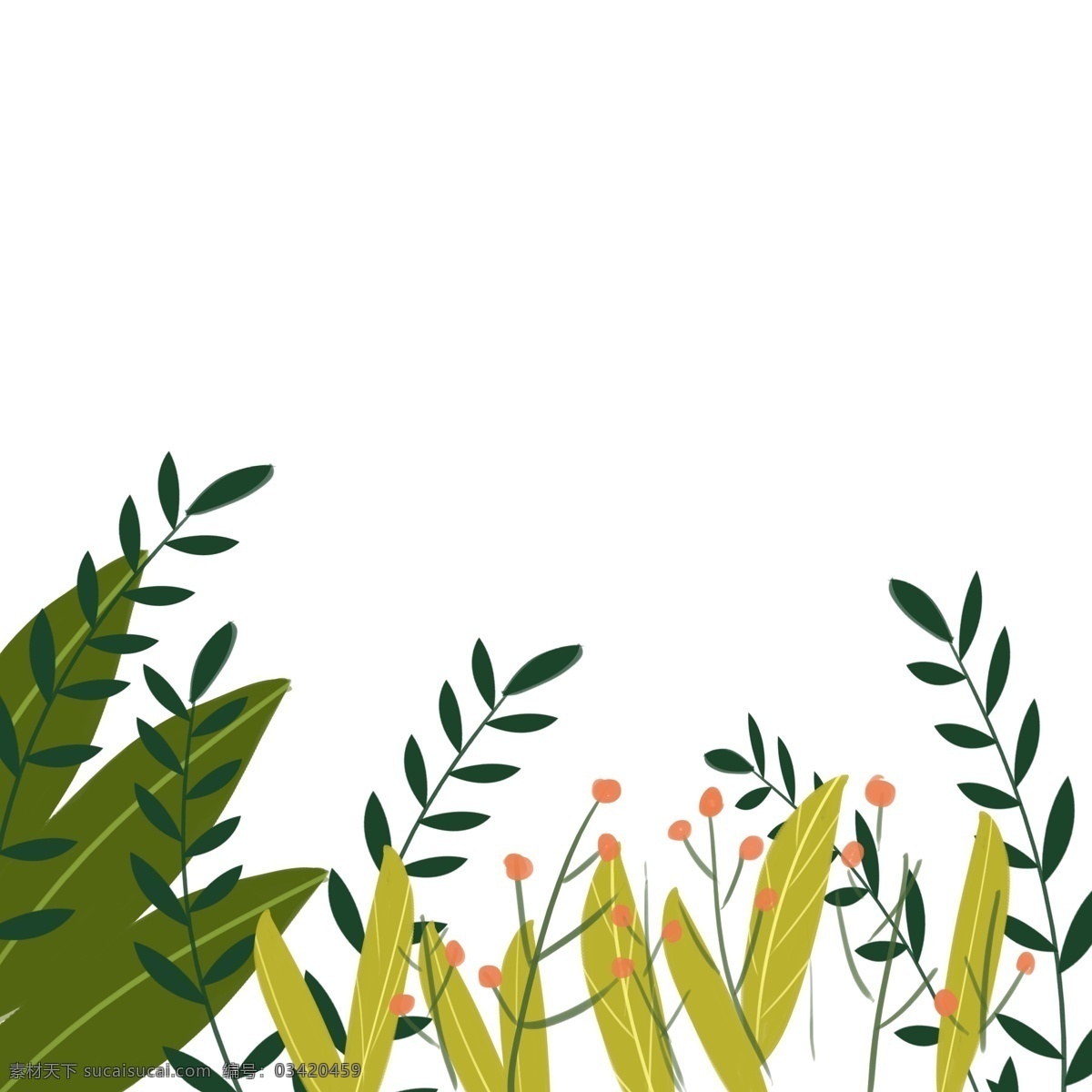 春天 绿色 小草 小花 卡通 叶子 手绘 矢量 线条 绿叶 花纹 草地 边框