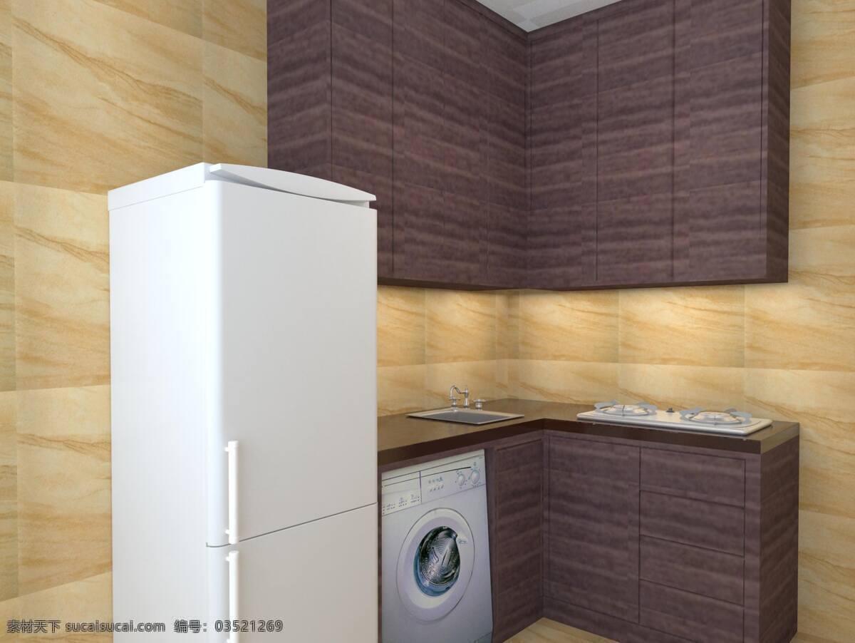 厨房 3d设计 3d作品 冰箱 橱柜 大理石 现代 家居装饰素材 大理石素材