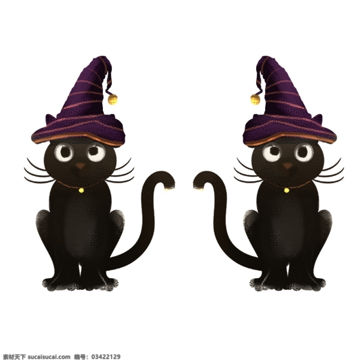 黑色 创意 可爱 小猫 元素 帽子 穿着 服饰 胡须 尾巴 眼睛 爪子 小宠物 动物 纹理 扁平化 站立