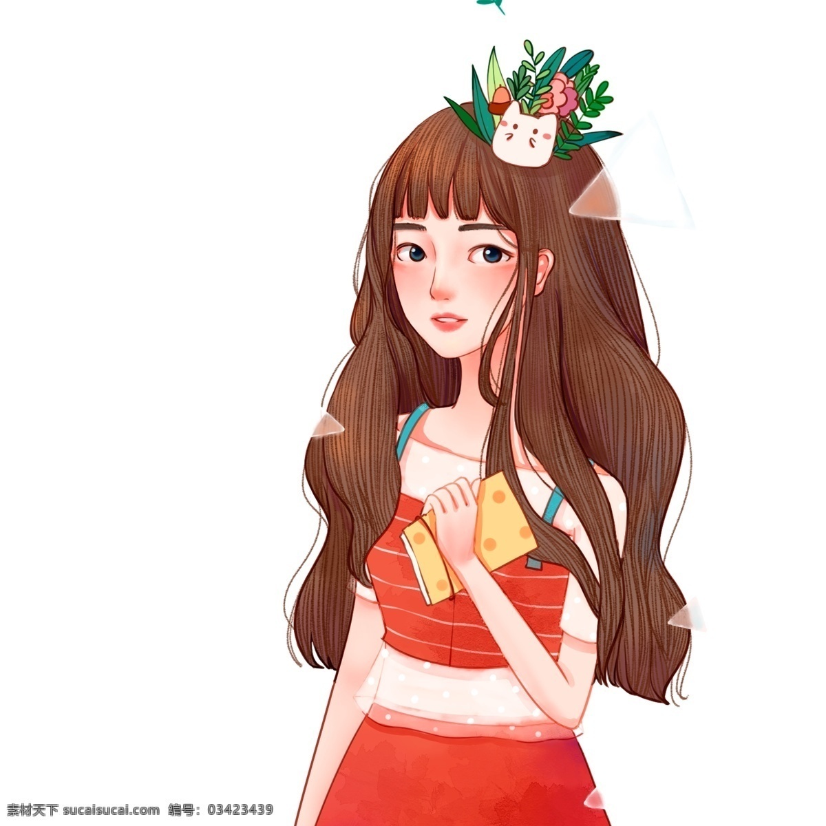 文艺 小 清新 头 戴 花环 女孩 手绘 小清新 少女 插画