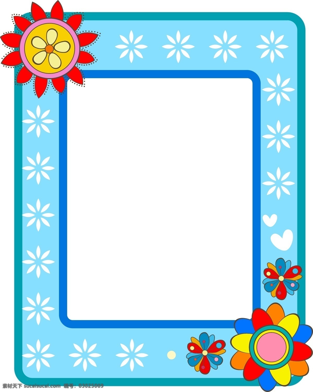 清新 白色 花朵 蓝色 边框 元素 手绘 蓝色边框 彩色装饰画 ai元素 免扣元素 清新白色花朵