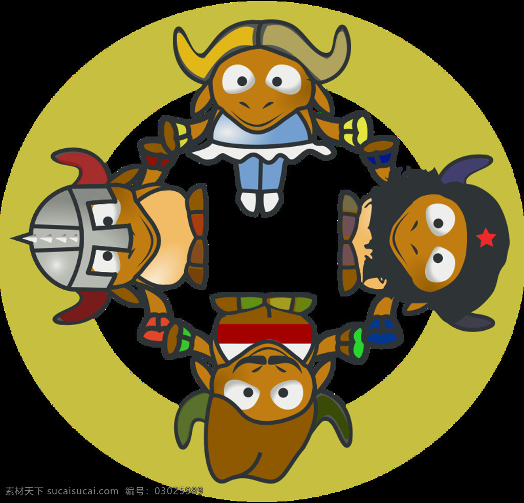 gnu 圈 动物 卡通 羚羊 牛 图标 特征 圆 混音 插画集