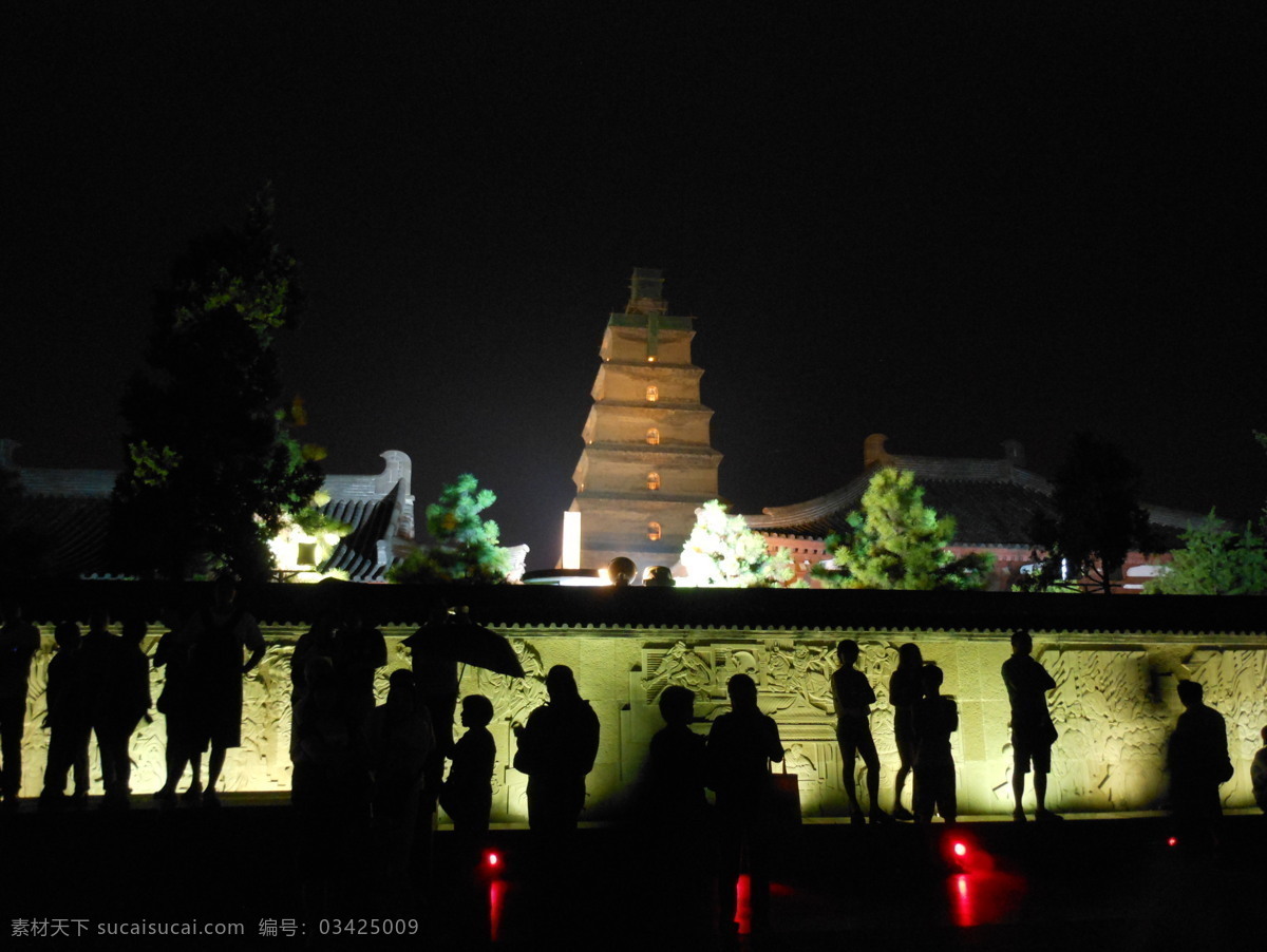 大雁塔 剪影 建筑 旅游摄影 人文景观 水面 夜景 灯影 psd源文件