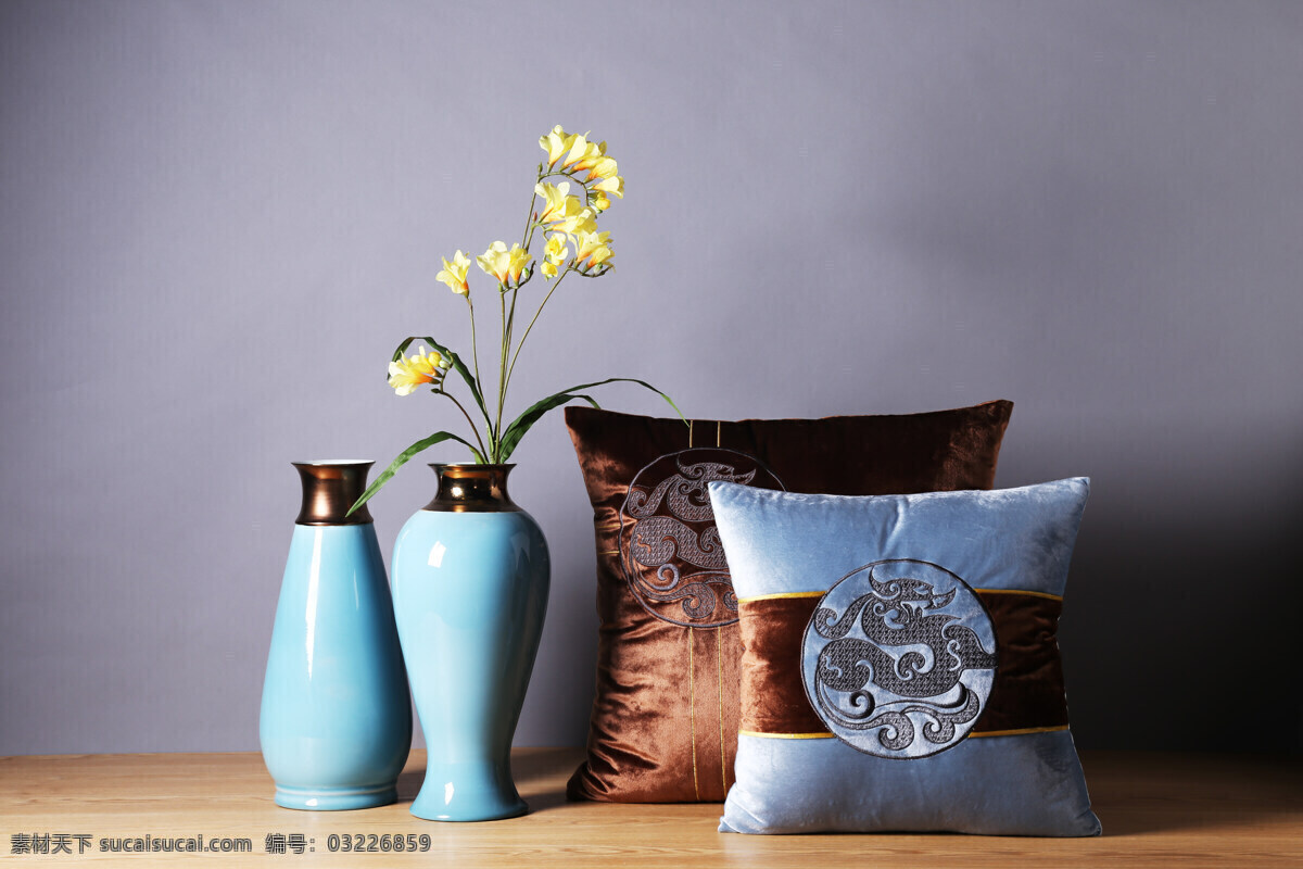 软装方案 中式饰品 蓝色陶器花器 抱枕 软装配搭 软装收集 文化艺术 传统文化