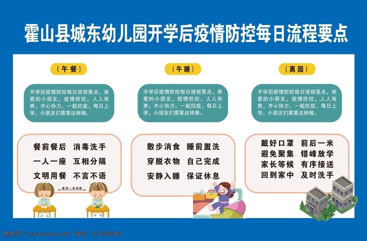 幼儿园 开学 疫情 防控 每日 流程 疫情防控流程 防控每日流程 幼儿园防控 间隔一米 午餐 午睡 开学流程 动漫动画 动漫人物
