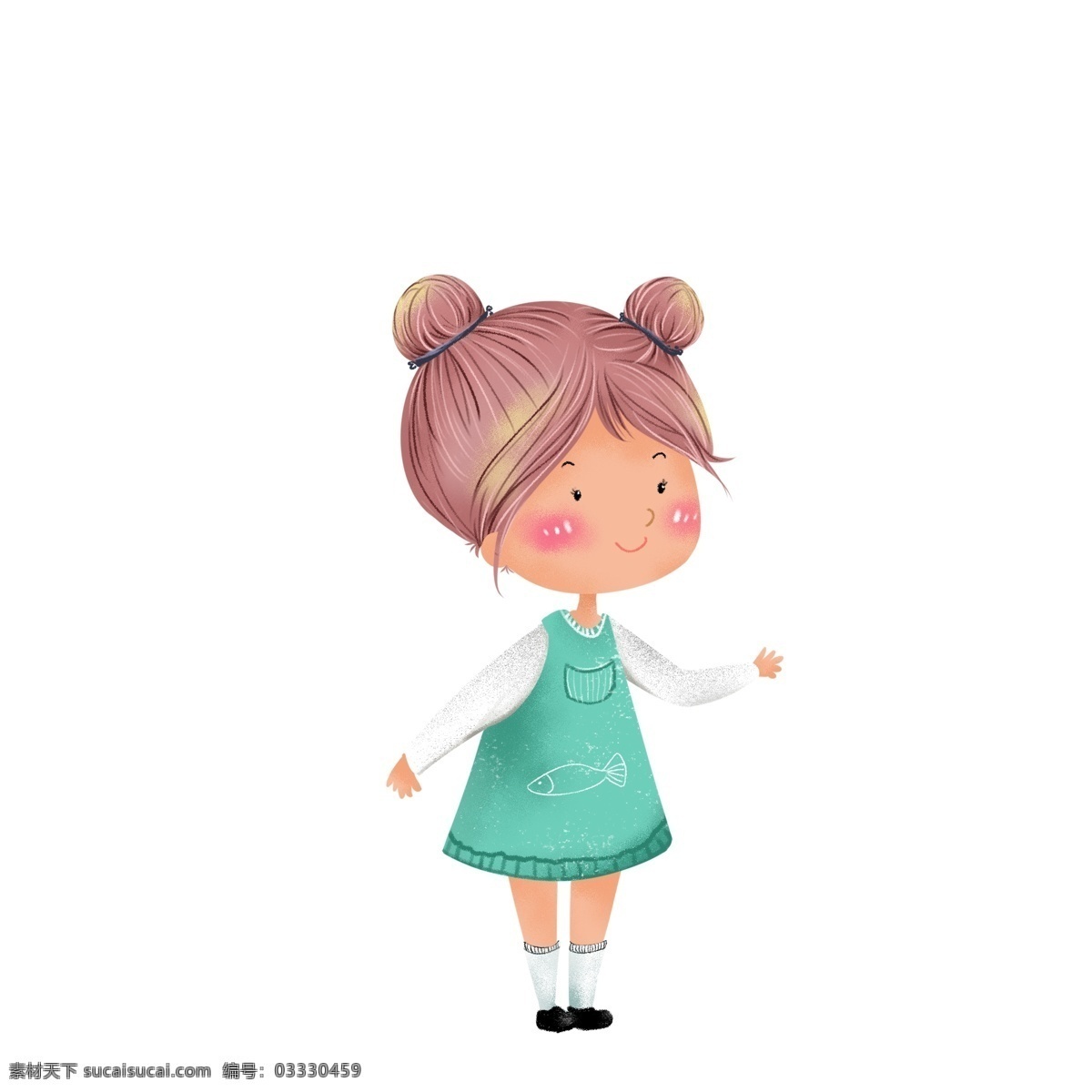 卡通 可爱 绑 两 颗 丸子 头 女孩 丸子头 插画 人物 女生