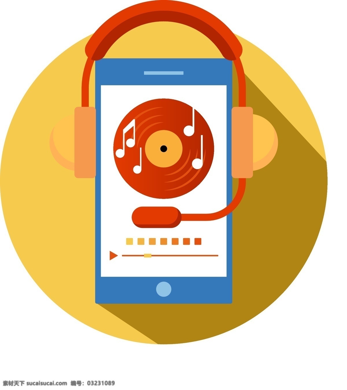 手机 图标 元素 矢量 音乐 app 手机图标 图形 icon 矢量图标 长投影 扁平化 扁平风 歌曲 磁带 磁盘 碟子