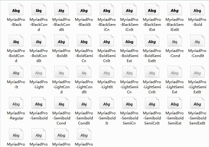 全套 myriad pro 字体40款 系列字体 字体系列 其他字体 字体下载 源文件 ttf