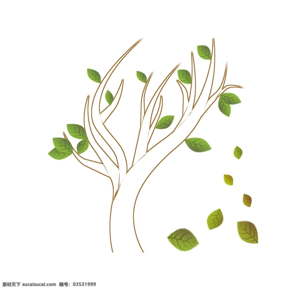 卡通 树 棕色 落叶树 配 图 简约 绿色 落叶 图案