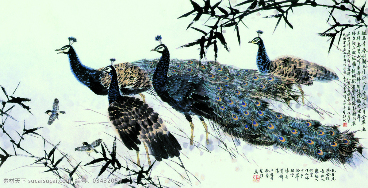 背景 风景 绘画书法 孔雀东南飞 麻雀 设计图库 书法 树叶 设计素材 模板下载 动物画集 印章 文化艺术 家居装饰素材 雕刻 图案