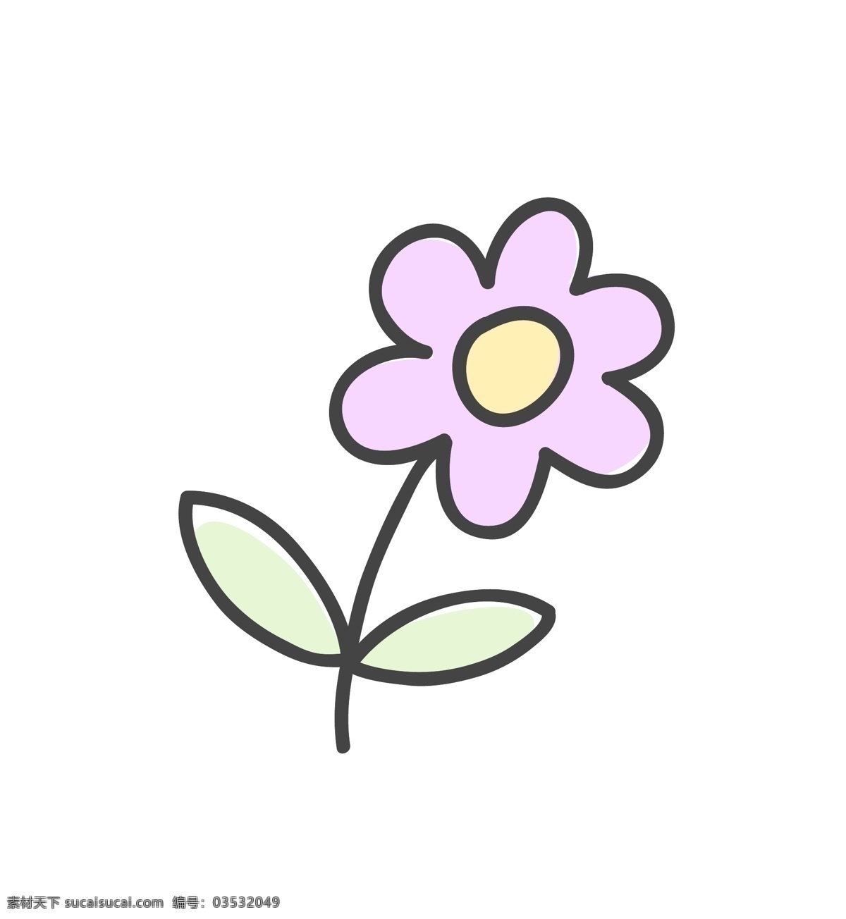手绘 朵 花 矢量 粉紫色 卡通 绿叶 平面素材 设计素材 矢量素材 植物