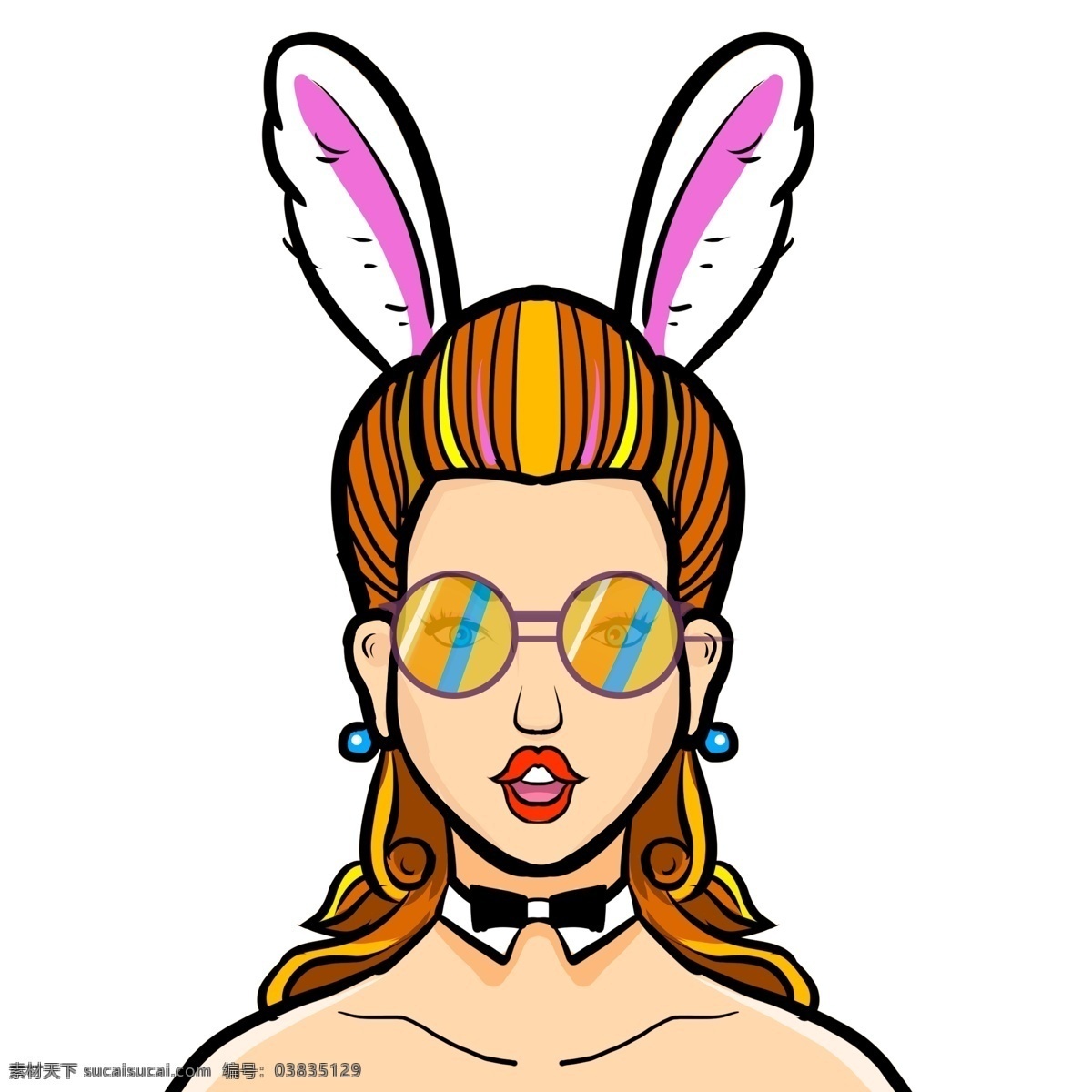 兔 耳朵 墨镜 女孩 卡通 人物 创意 时尚 少女 插画 兔耳朵 人物设计