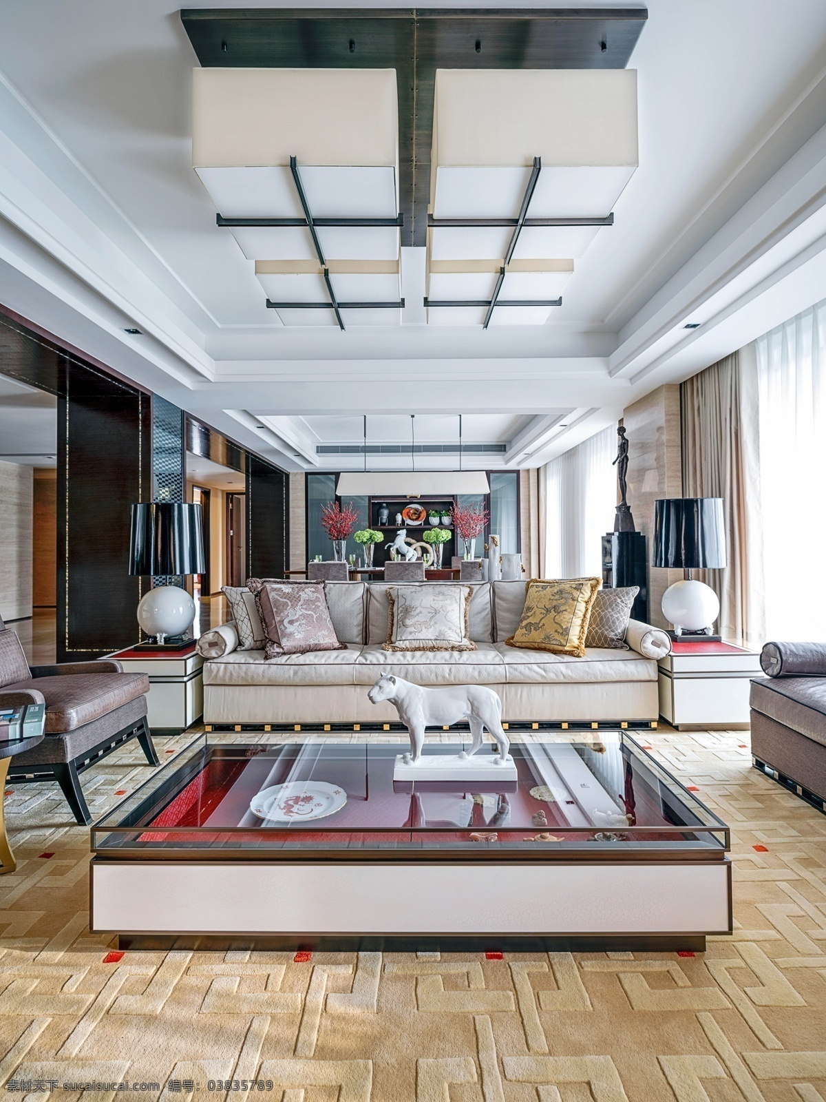 中式风格客厅 简约 现代 样板房 黑白 灰 轻奢 高清 名师 风格 梁 志 天 环境设计 室内设计