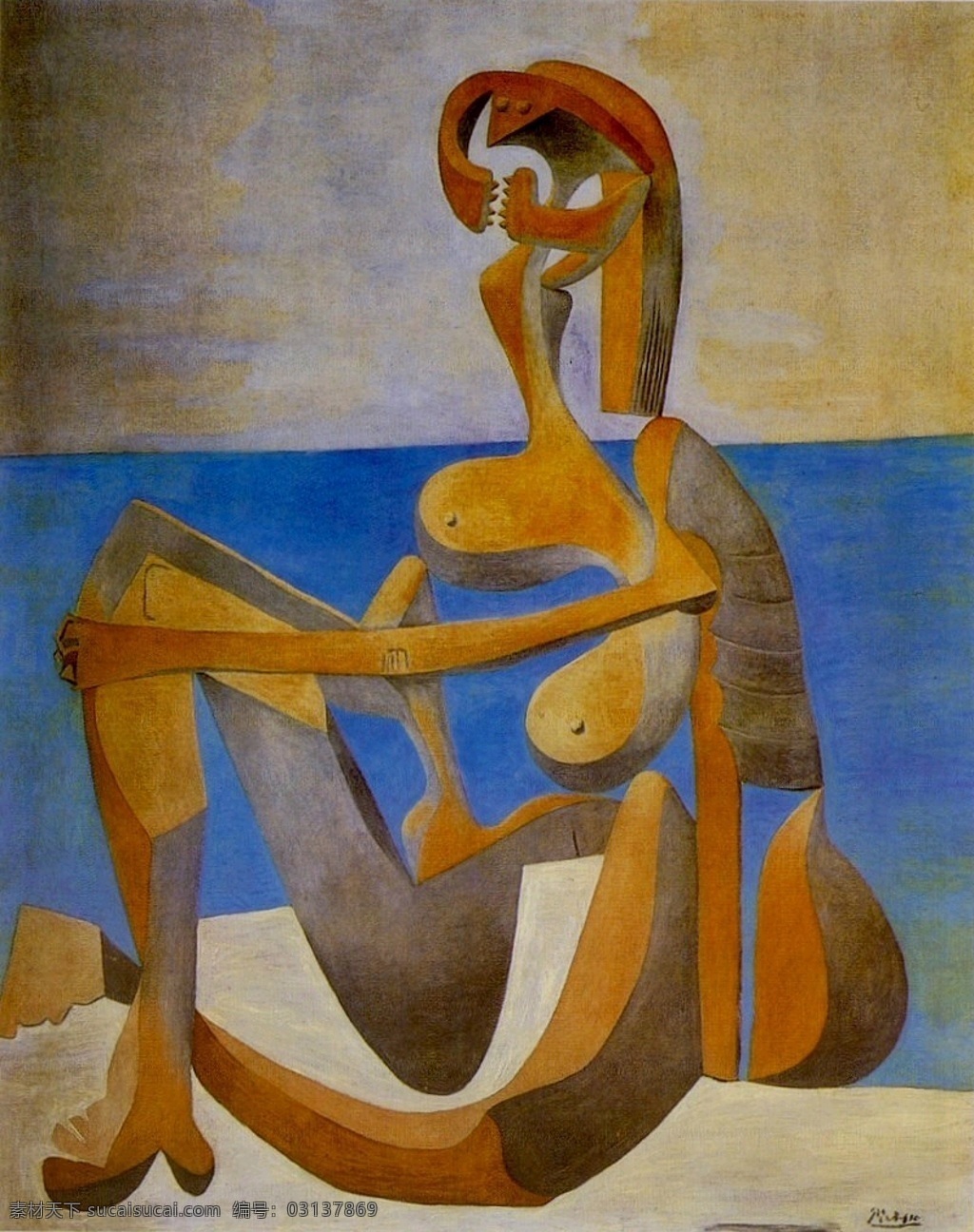 mer 西班牙 画家 巴勃罗 毕加索 抽象 油画 人物 人体 装饰画 la de bord au assise baigneuse 1930 装饰素材