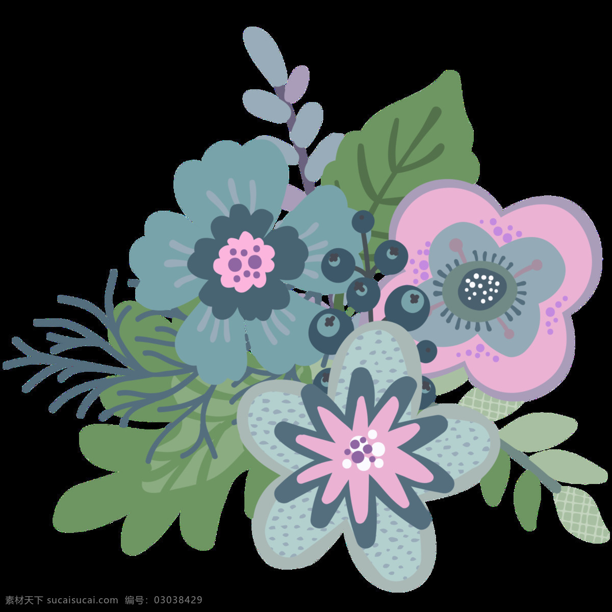花团锦簇 植物 花卉 透明 卡通 抠图专用 装饰 设计素材