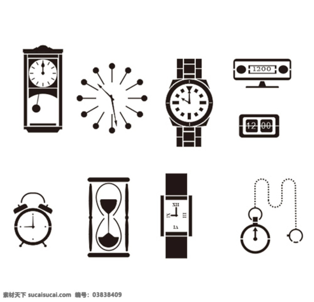 钟表 闹钟 手表 沙漏 计时器 简约 黑白 怀表 电子表