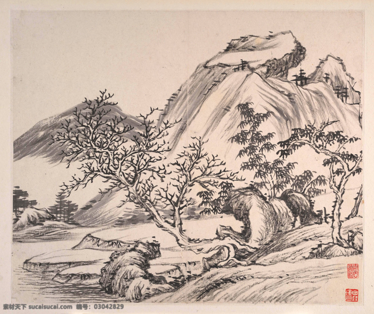 国画 水墨 山石 山水 山水画 艺术绘画 文化艺术 绘画书法